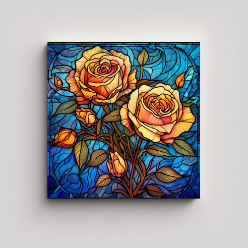 Cuadro Decorativo Canva: Rosas En Estilo Vitral 30x30cm