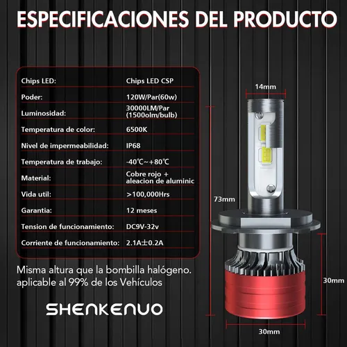 Para Carcasa De Faros Cuadrados De 7 Pulgadas + 9003/h4 Led