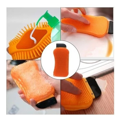 Esponja Multiusos De Silicon 3 En 1 Color Naranja