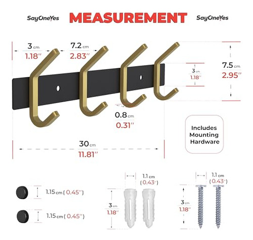 Perchero De Pared Negro Y Dorado Con 4 Ganchos Dobles Para C