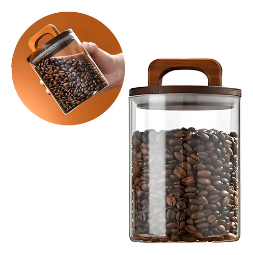 Pote Hermético Tampa De Bambu Com Alça Mantimentos 1000 Ml