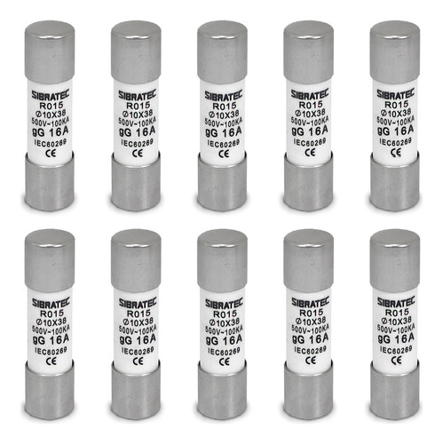 Kit 10 Fusível Cartucho 16a 10x38 Gl/gg Retardado Porcelana Gama De Voltagem 500v