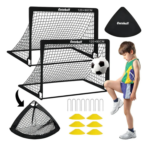 2 Traves Rede Golzinho Gol Futebol Infantil Portátil 120×90cm C/bolsa De Transporte Preto