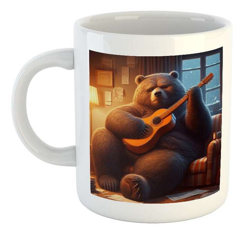 Taza Ceramica Oso Gordo Tocando Guitarra Musica Viola