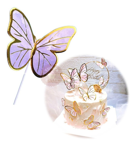 Topper Mariposa Para Torta X12 Unidades Reposteria