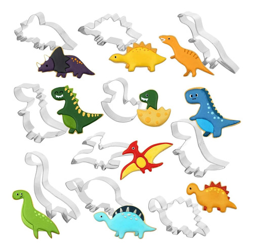 Juego 12 Moldes Cortadores Mini Dinosaurios - Galletas Masas