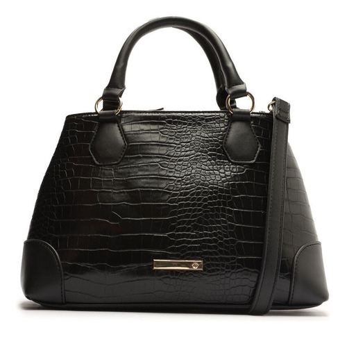 Imagem 1 de 6 de Bolsa Feminina Transversal Tote Média Croco Preta - My Shoes