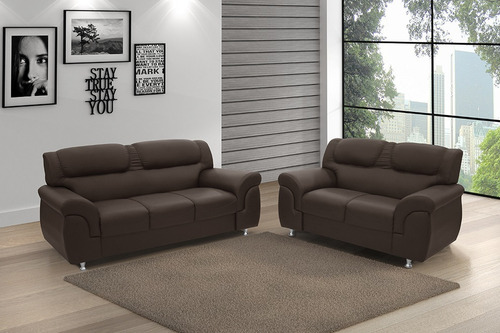 Sofa Living 2 Cuerpos Tapizado Simil Cuero O Tela - Malaga
