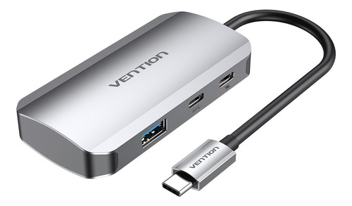 Hub USB C 5 en 1, 3 puertos, USB A 3.0, teléfono celular Vention de 15 cm, color gris