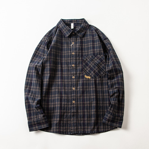 Camisa Casual De Manga Larga A Cuadros Con Bordado Coreano P
