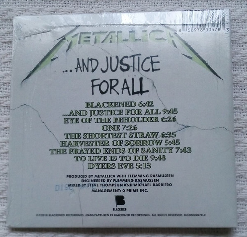 Imagen 2 de 3 de Metallica - And Justice For ..( C D Ed. U S A 2018 Remaster)