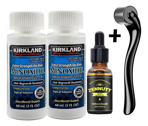 Pack 2 Minoxidil Kirkland + Dermaroller + Beard Oil Barba 