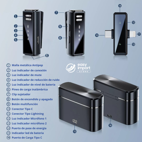 Microfono Inalambrico Solapero Dual 2en1 + Estuche Cargador