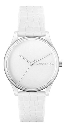 Reloj Lacoste Crocodelle Para Mujer De Silicona Blanco Ss Color del bisel Plateado