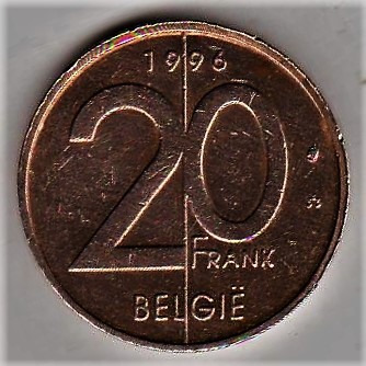 Moneda De Bélgica Año 1996 Valor 20 Francos