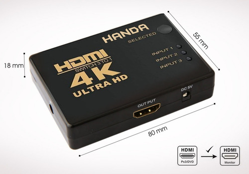 Switch Hdmi 3x1 4k Selector Multiplicador + Control Remoto