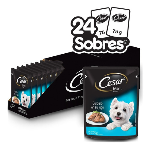 Pack X24 Sobres Cesar Mini Fillets Sabor Cordero De 75g C/u