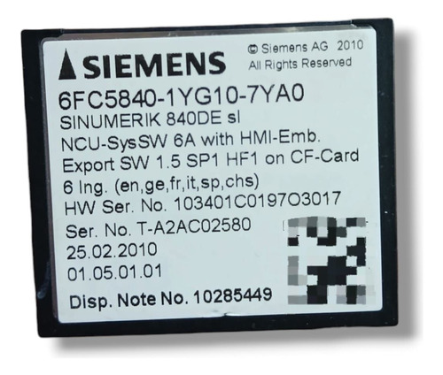 Tarjeta Siemens 6fc5840-1yg10-7ya0 Sinumerik 840de