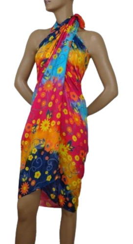 Imagen 1 de 7 de Pareo Playa Hindú Flecos Batik Tie Dye Colores Viscosa Video