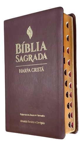 Bíblia Com Harpa Rc Letra Grande Com Índice Palavras De Jesus Em Vermelho Luxo Capa Marrom Cpad E Sbb