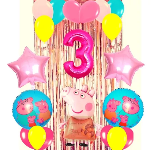 Set 5 Globos Metalizados Peppa Pig Cotillon Cumpleaños Color Rosado