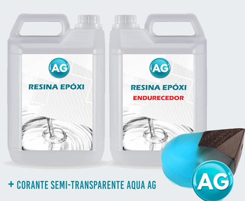 Resinas Epóxi 1kg + Corante Semi-transparente Aqua Ag Baixa