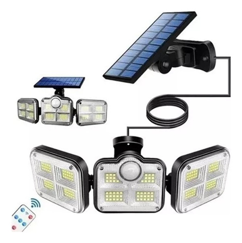 Luz Solar Foco Triple Cabezal Con Sensor De Movimientos Negro Con Cable 