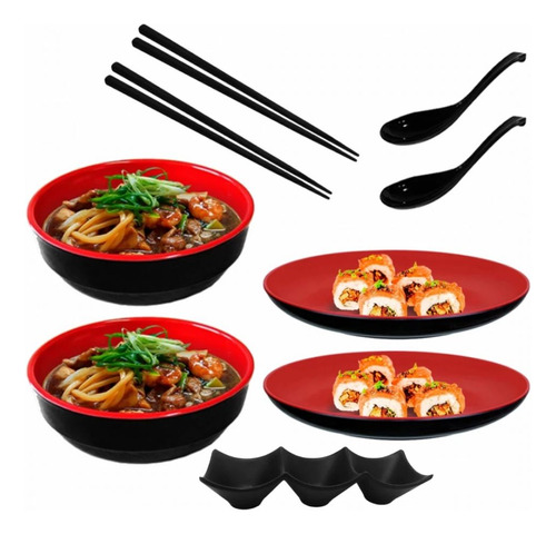 Kit Para Sopa/sushi 2 Tigelas+ 2 Pratos + 2 Colheres+hashi