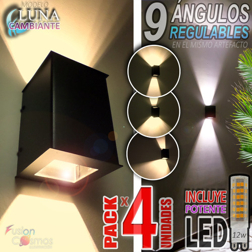 Aplique Pared Exterior 9 Efectos C/ Lampara Led 12w Pack X4u