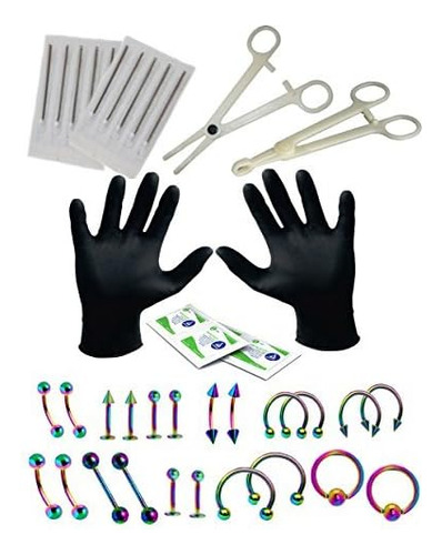 Kit Profesional De Piercings De 35 Piezas, Lengua, Trag...