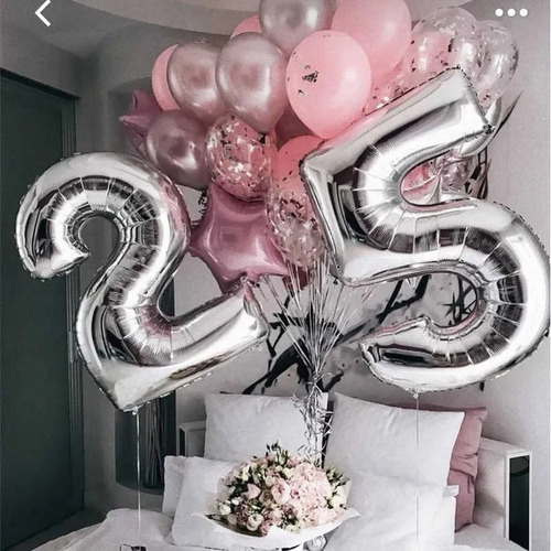 Imagen 3 de 5 de Numero Globo Metalico Plata Grande 82cm Decoracion
