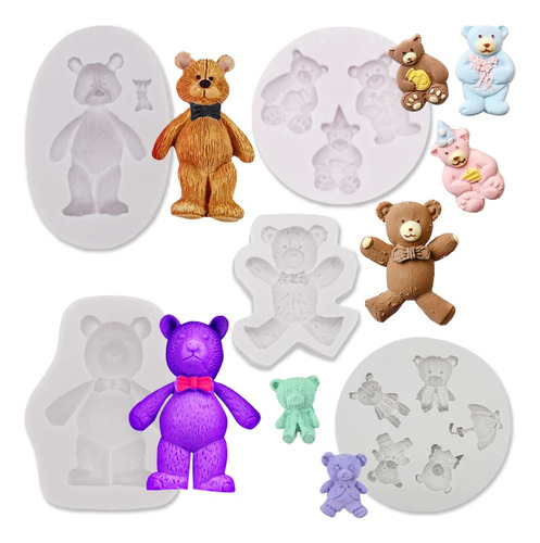 5 Moldes De Silicona 3d De Oso De Peluche Lindo Molde De Sil