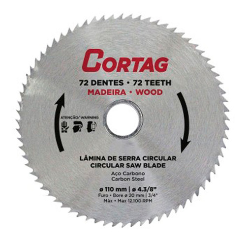 Disco De Serra Corte Madeira Mdf 72dentes 110x20mm Cortag