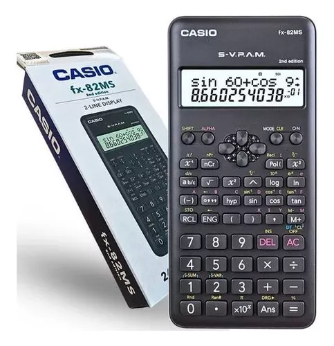 Calculadora Científica com 240 Funções, Visor de 2 Linhas e 10 Dígitos,  Casio, FX-82MS, Cinza