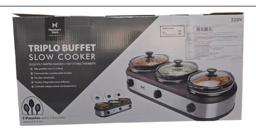 Rechaud Elétrico Members Triplo Buffet Slow Cooker 3 Panelas