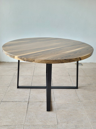 Imagen 6 de 8 de Mesa Redonda Industrial De Comedor Madera Dura Maciza 120cm