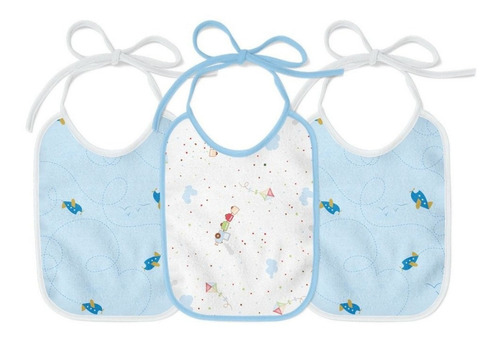 Kit 3 Und  Bambino Bebe Babador Felpudo Plastificado Estampado Bebe 25x19 Masculino