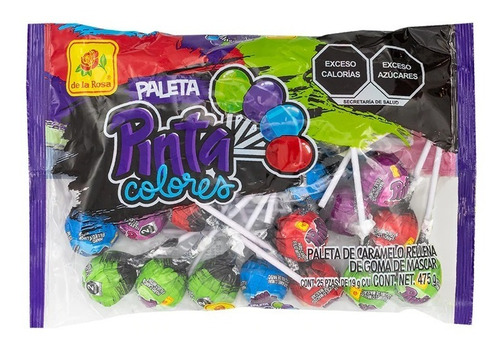 Paleta Mini Rellena De Chicle Pinta Color La Rosa Dulce 50pz
