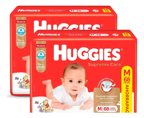 Pañales Huggies Supreme Care Ahorrapack M G Xg Xxg Xxxg X 2