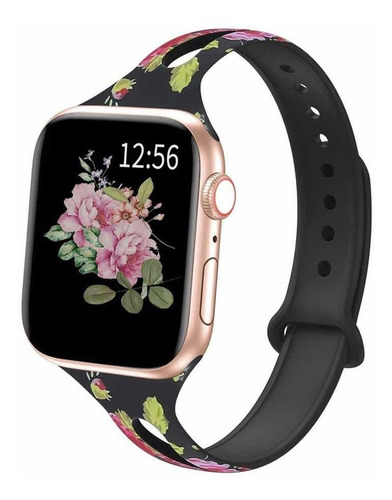 Extensible Delgado Compatible Apple Watch/t500 Silicón Mujer Ancho De La Correa 38 Mm Color Negro