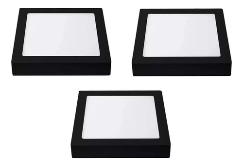 Foco Led 12w Panel Cuadrado 17x17 Sobrepuesto Negro 220v X3