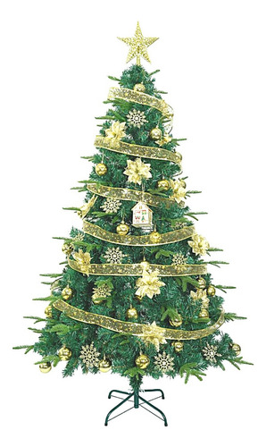 Arbol Completo De Navidad Dorado 180cm Globos, Flores, Moñas