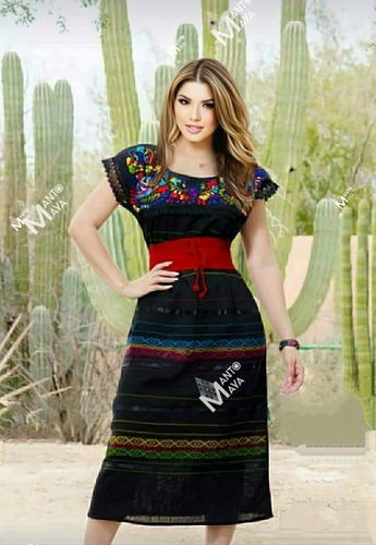 Vestido Largo Artesanal Mexicano Bordado A Mano