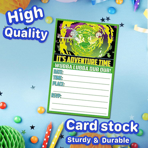 Rick Y Morty Tarjetas De Invitación Y Sobres 20 Invitaciones