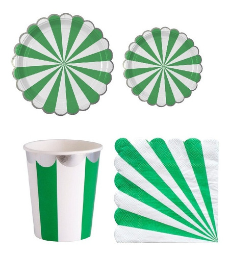 Set De Platos Vasos Y Servilletas Verde