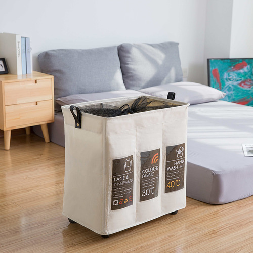 Cesto De Roupa Suja Rolling Slim: 3 Compartimentos, Rodas E