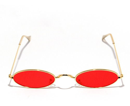  Gafas Ovaladas Rojas Marco Dorado Retro Unisex 