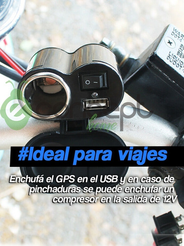 Imagen 9 de 10 de Toma Corriente Cargador Usb 12v Para Moto Escopeta + Regalo