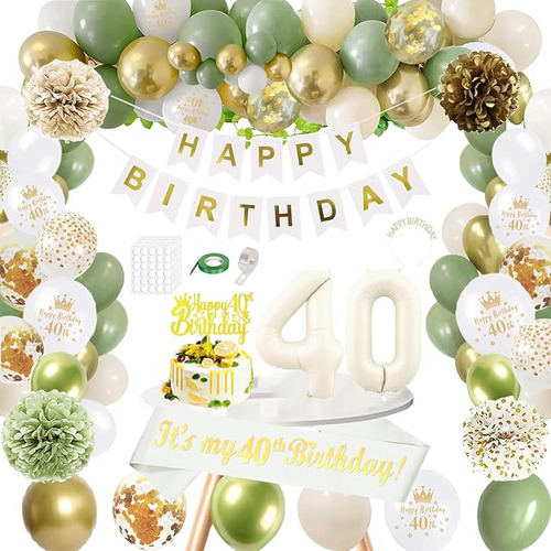 Decoraciones De Cumpleaños 40 De Color Verde Para Mujer Jueg