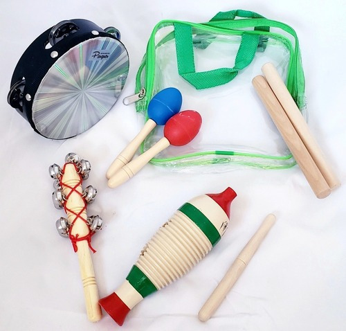 Set Percusión Infantil Parquer Tz5b Maracas Pandeiro 